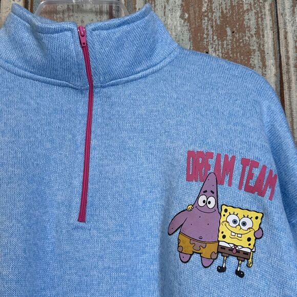 Spongebob Squarepants Dream Team Sweater Light Blue 1/4 Zip No Size Tag READ - Picture 2 of 8